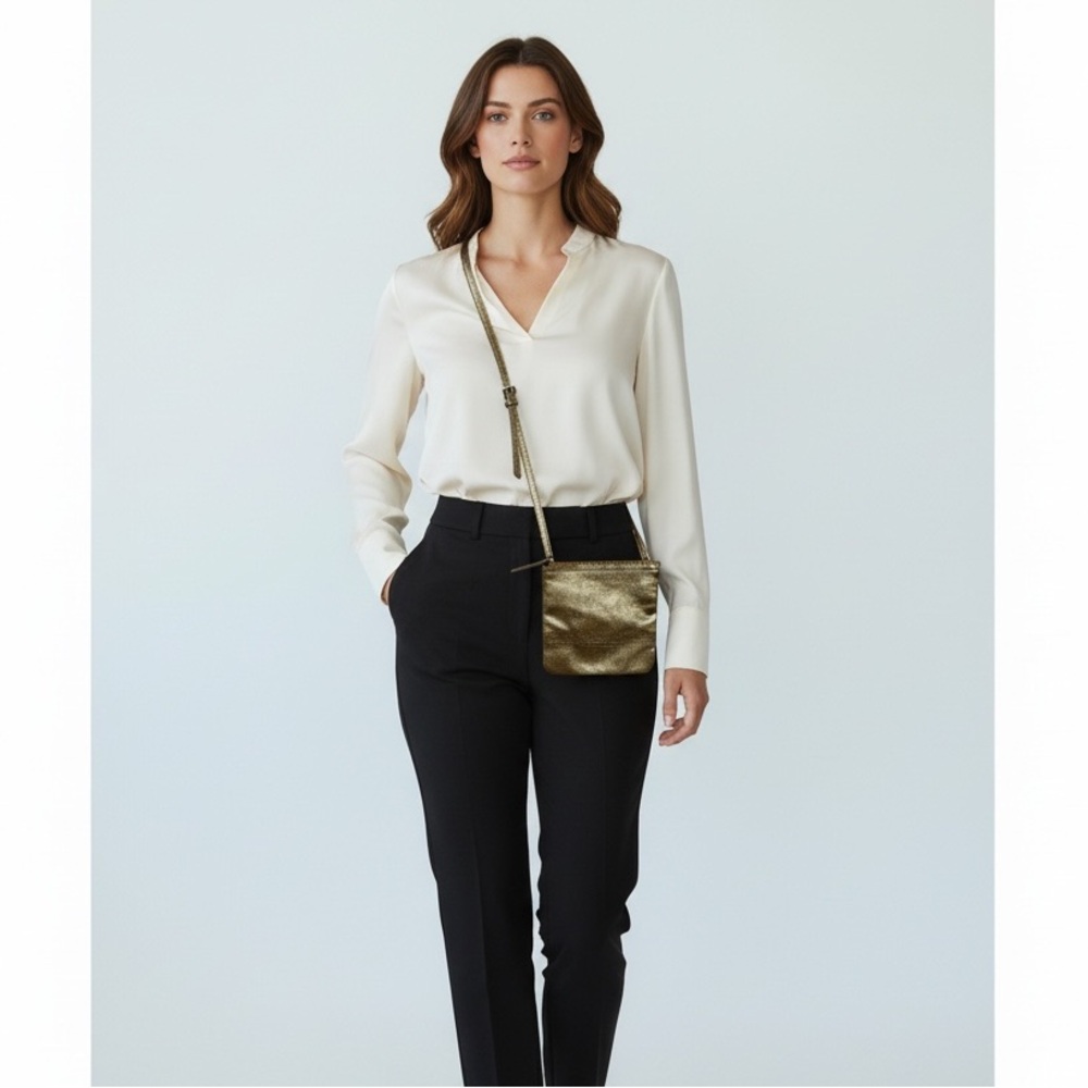 BANANA REPUBLIC - GOLD TONE CROSSBODY COMPACT BAG - 24” NON-ADJUSTABLE‎ STRAP S2